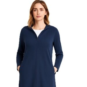DEVORAH'S SECRET Modest Robe Front Zipper Hoodie French Terry Cotton - Navy Blue